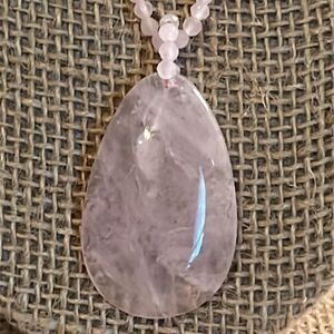 Galilea rose, quartz pendant beaded necklace in rhodium over sterling silver